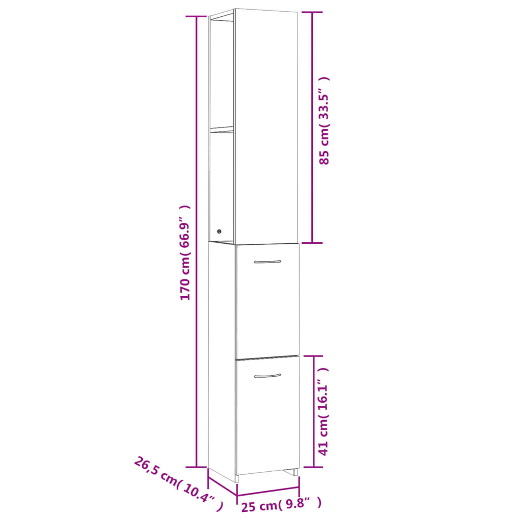 vannitoakapp, hall Sonoma tamm, 25x26,5x170 cm, tehispuit