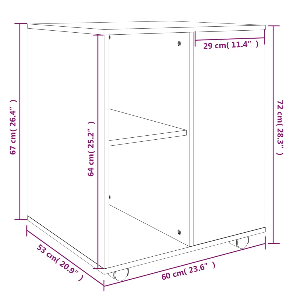 ratastel kapp, suitsutatud tamm, 60 x 53 x 72 cm, tehispuit