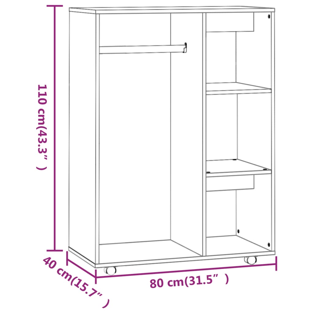 riidekapp, suitsutatud tamm, 80x40x110 cm, tehispuit