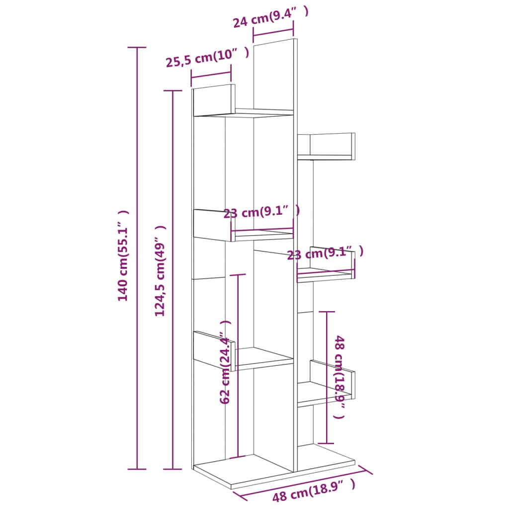 raamatukapp, 48 x 25,5 x 140 cm, suitsutatud tamm, tehispuit