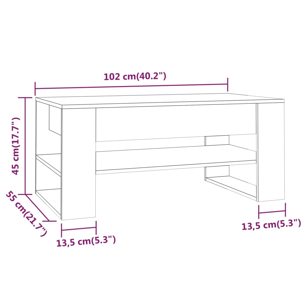 kohvilaud, valge, 102x55x45 cm, tehispuit