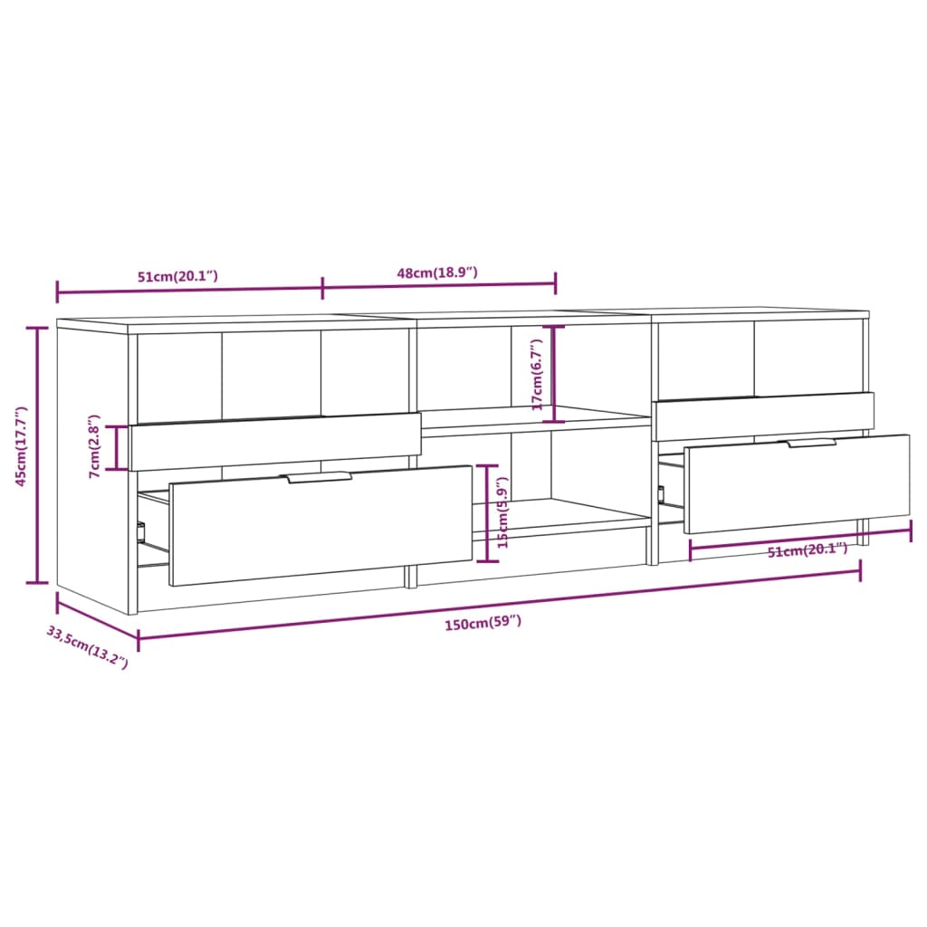 telerikapp, suitsutatud tamm, 150 x 33,5 x 45 cm, tehispuit