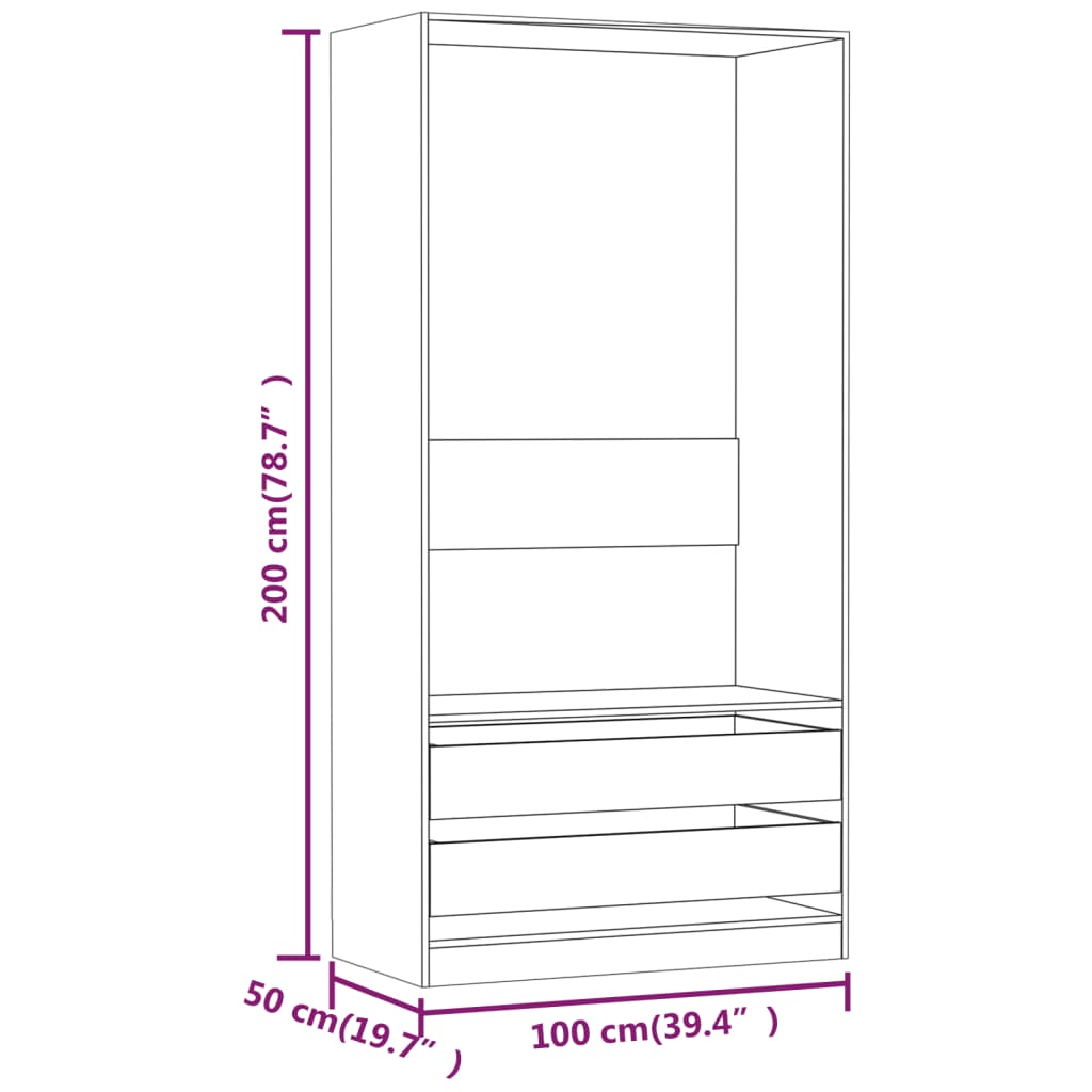 riidekapp, suitsutatud tamm, 100 x 50 x 200 cm, tehispuit