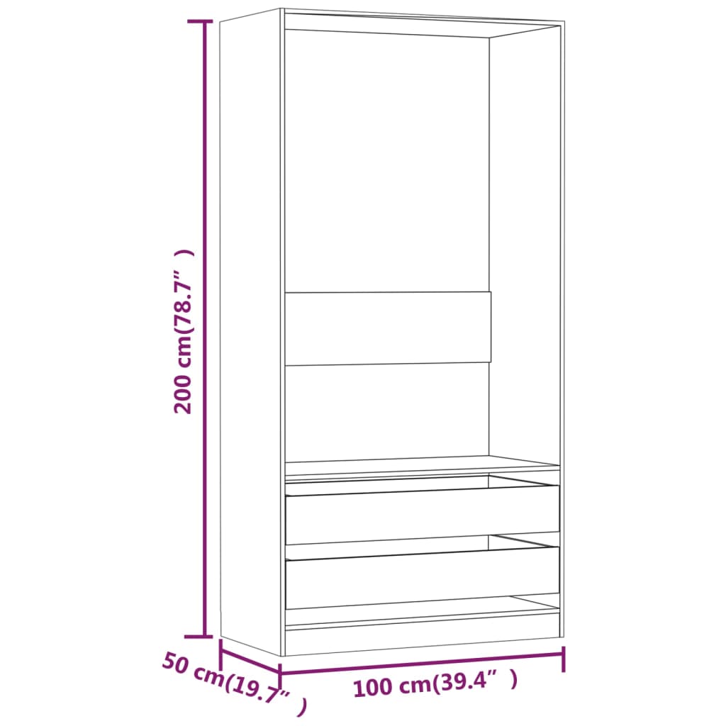 riidekapp, hall Sonoma tamm, 100 x 50 x 200 cm, tehispuit