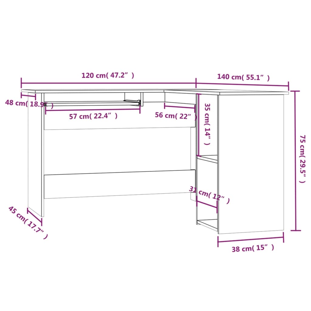 nurgalaud, hall Sonoma tamm, 120 x 140 x 75 cm, tehispuit