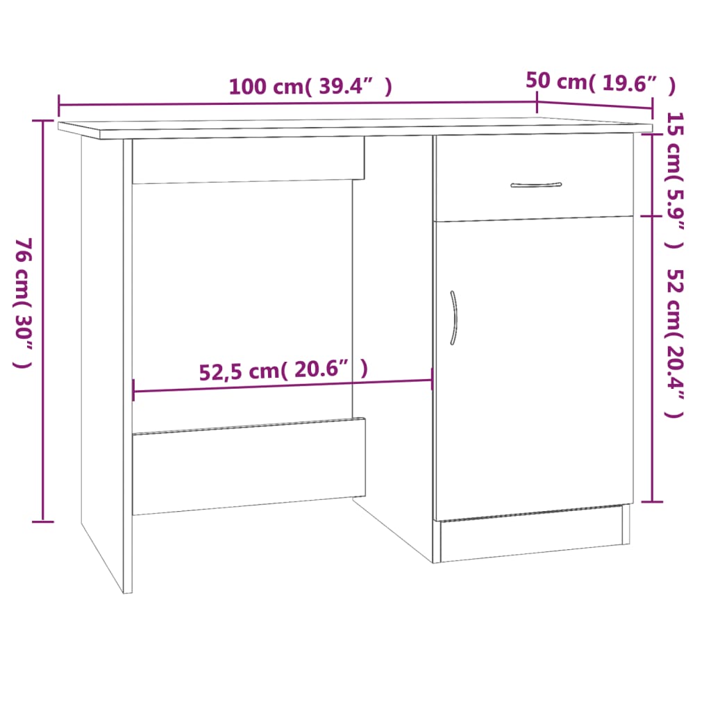 kirjutuslaud, hall Sonoma tamm, 100 x 50 x 76 cm, tehispuit