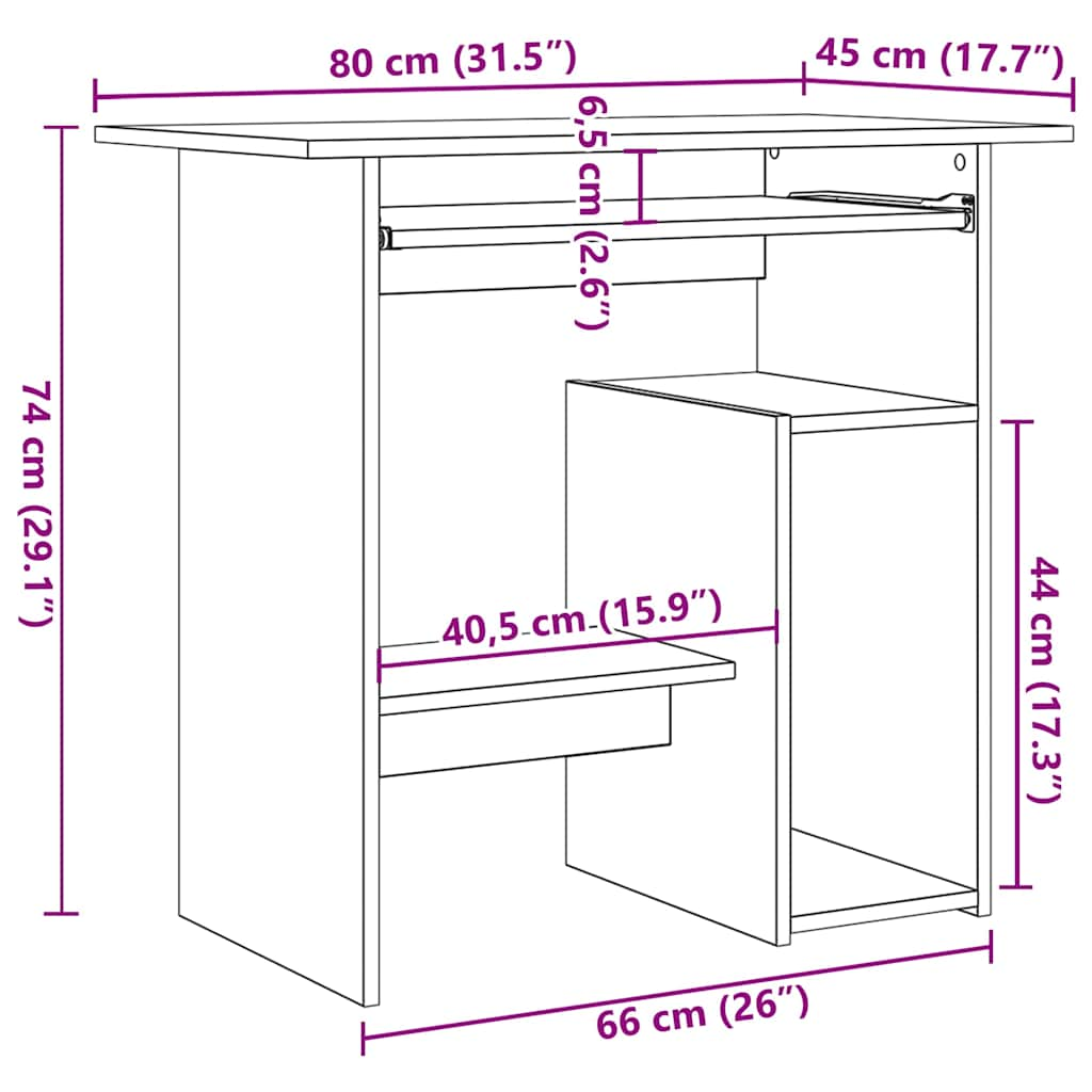 kirjutuslaud, hall Sonoma tamm, 80 x 45 x 74 cm, tehispuit