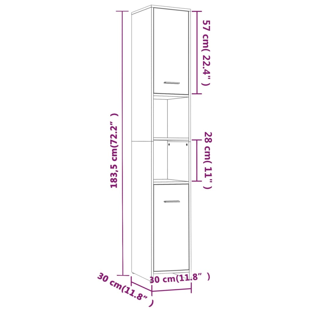 vannitoakapp, hall Sonoma tamm, 30x30x183,5 cm, tehispuit