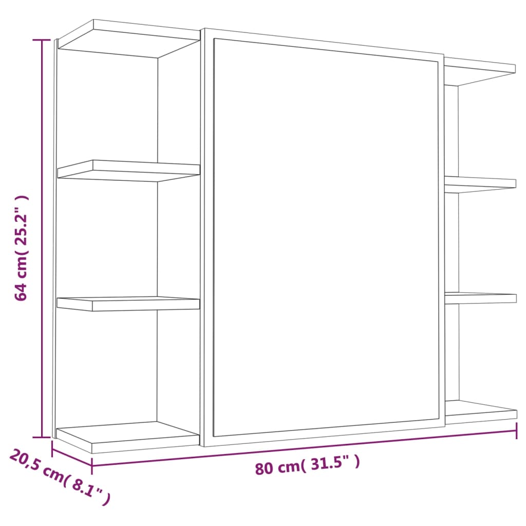 vannitoa peegelkapp, suitsutatud tamm, 80x20,5x64 cm, tehispuit