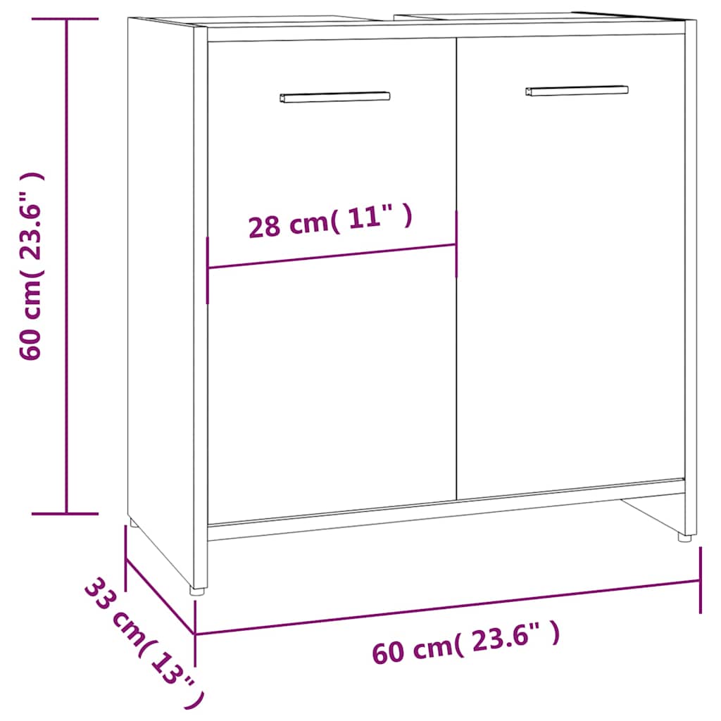 тумба для ванной комнаты, копченый дуб, 60 x 33 x 60 см, искусственное дерево