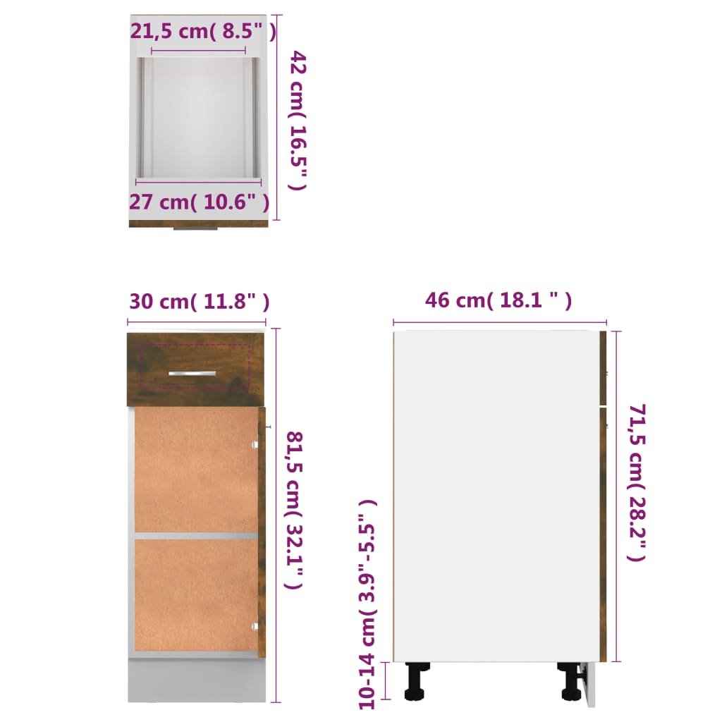 alumine kapp sahtliga, suitsutatud tamm, 30 x 46 x 81,5 cm