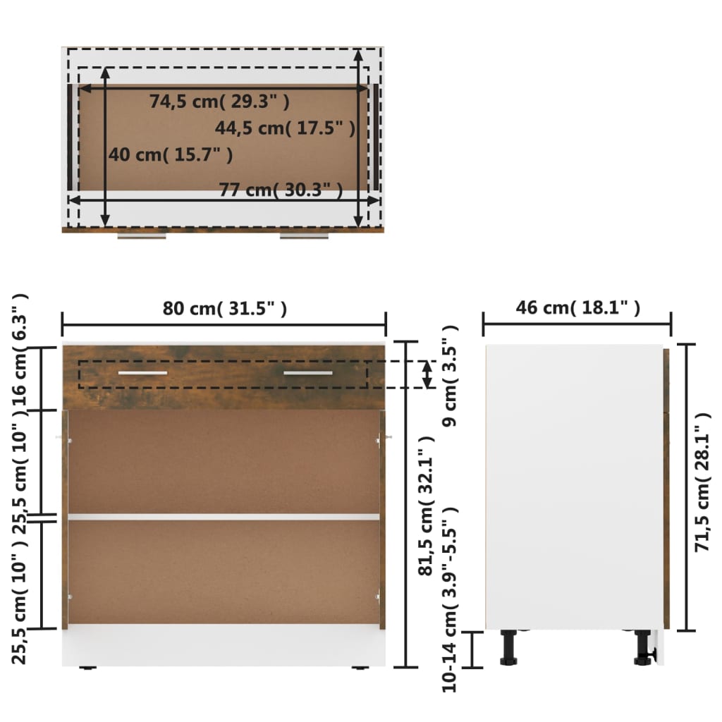 alumine kapp sahtliga, Lyon, suitsutatud tamm, 80x46x81,5 cm