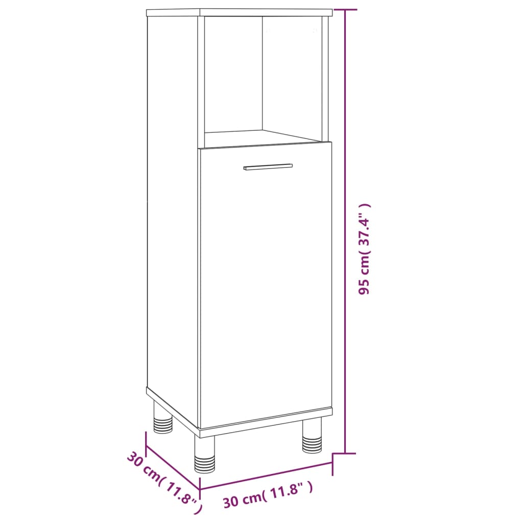 vannitoakapp, hall Sonoma tamm, 30 x 30 x 95 cm, tehispuit