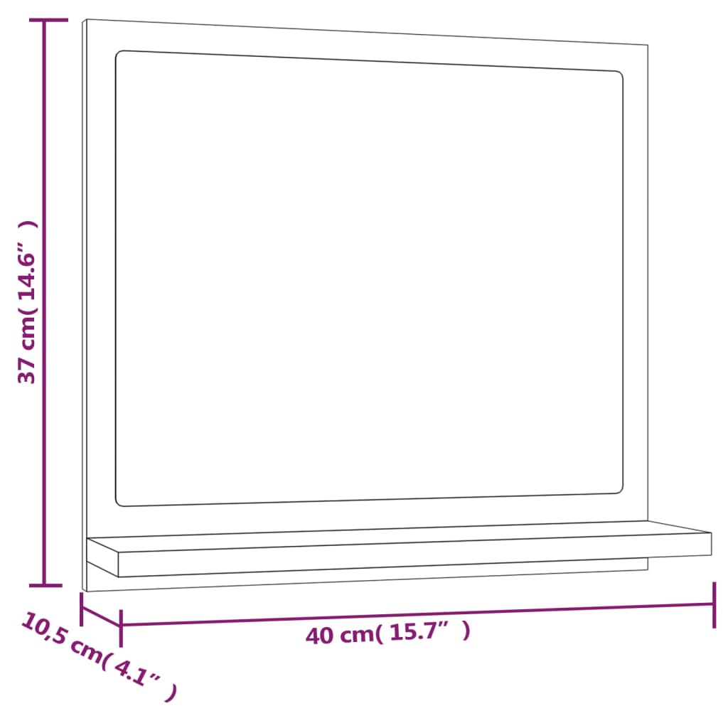 зеркало для ванной, дымчатый дуб, 40 x 10,5 x 37 см, искусственное дерево