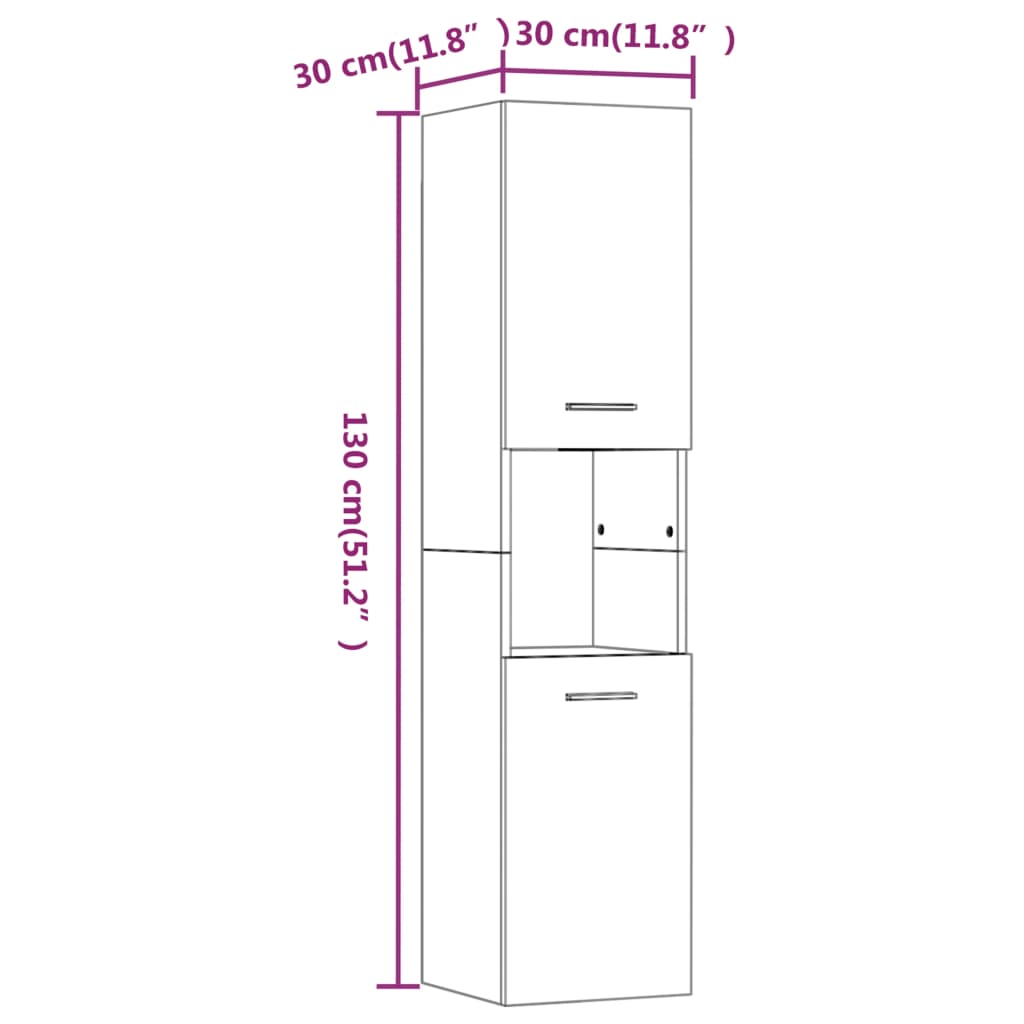 vannitoakapp, hall Sonoma tamm, 30x30x130 cm, tehispuit