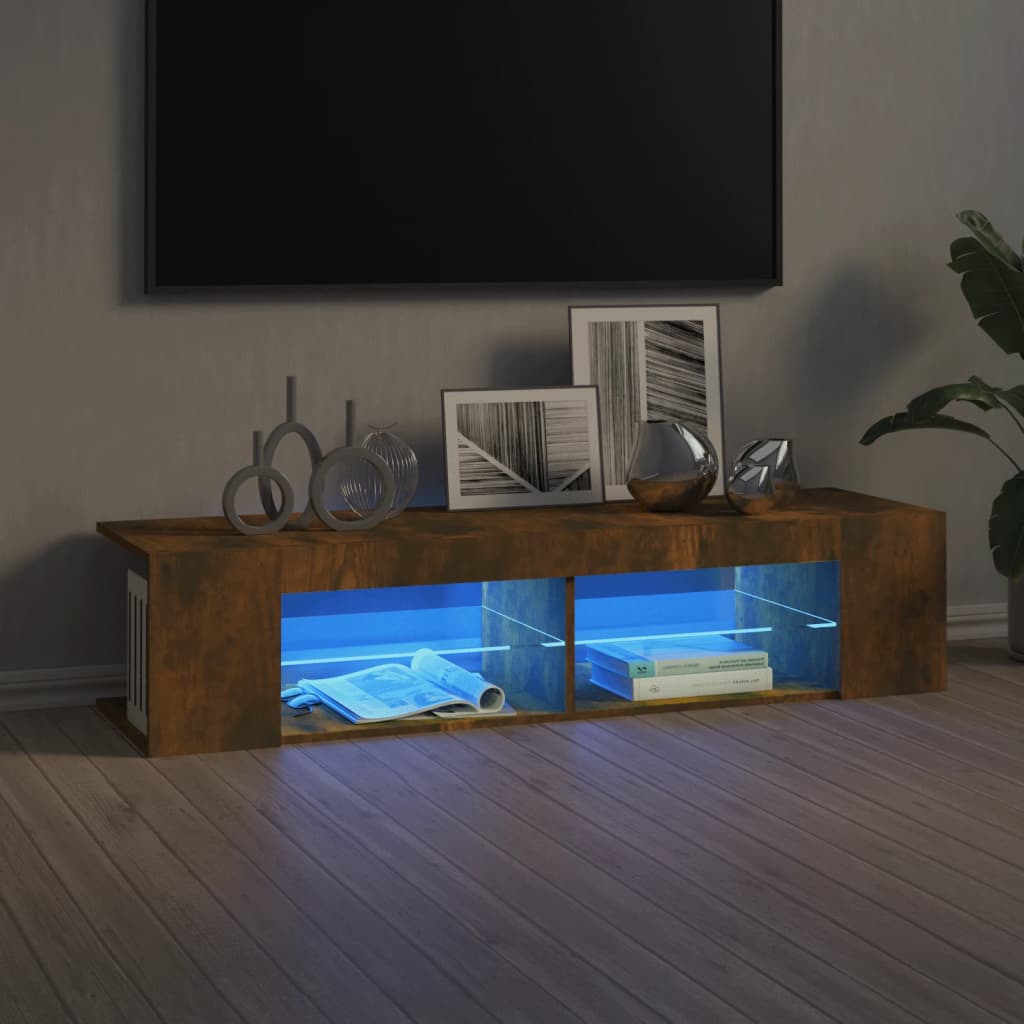 telerialus LED-tuledega, suitsutatud tamm, 135 x 39 x 30 cm