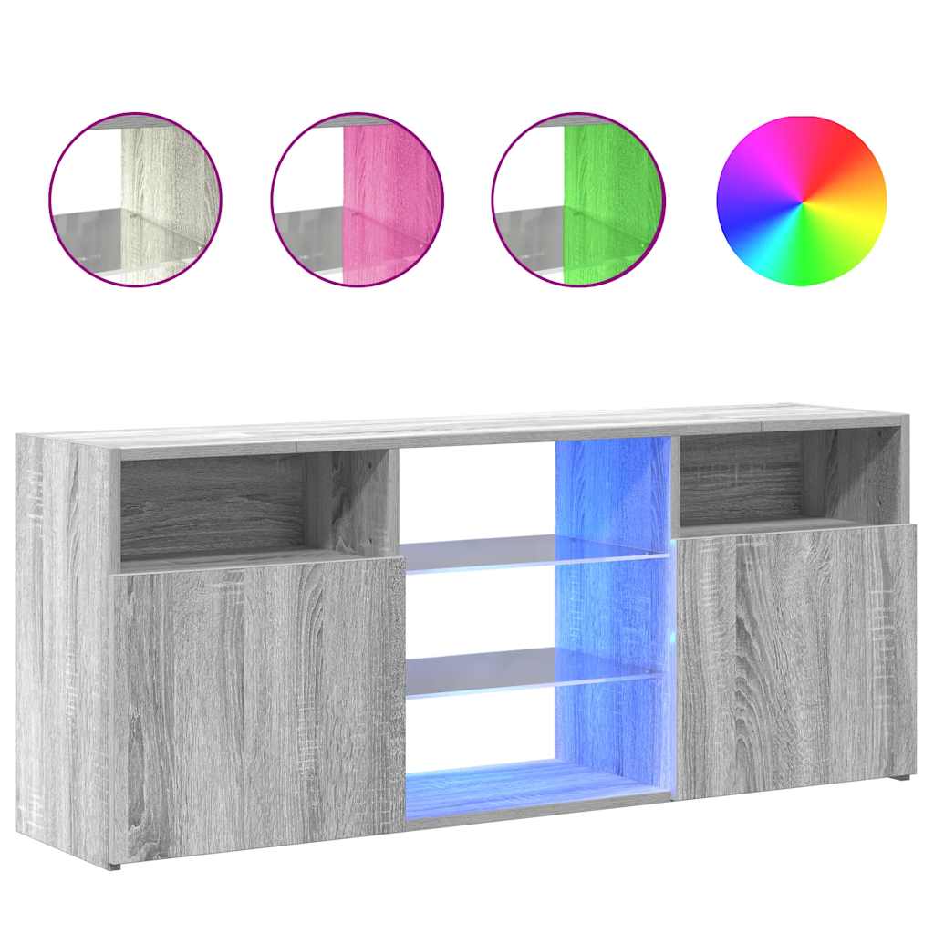 Тумба под телевизор со светодиодной подсветкой, серый дуб Сонома, 120 x 30 x 50 см