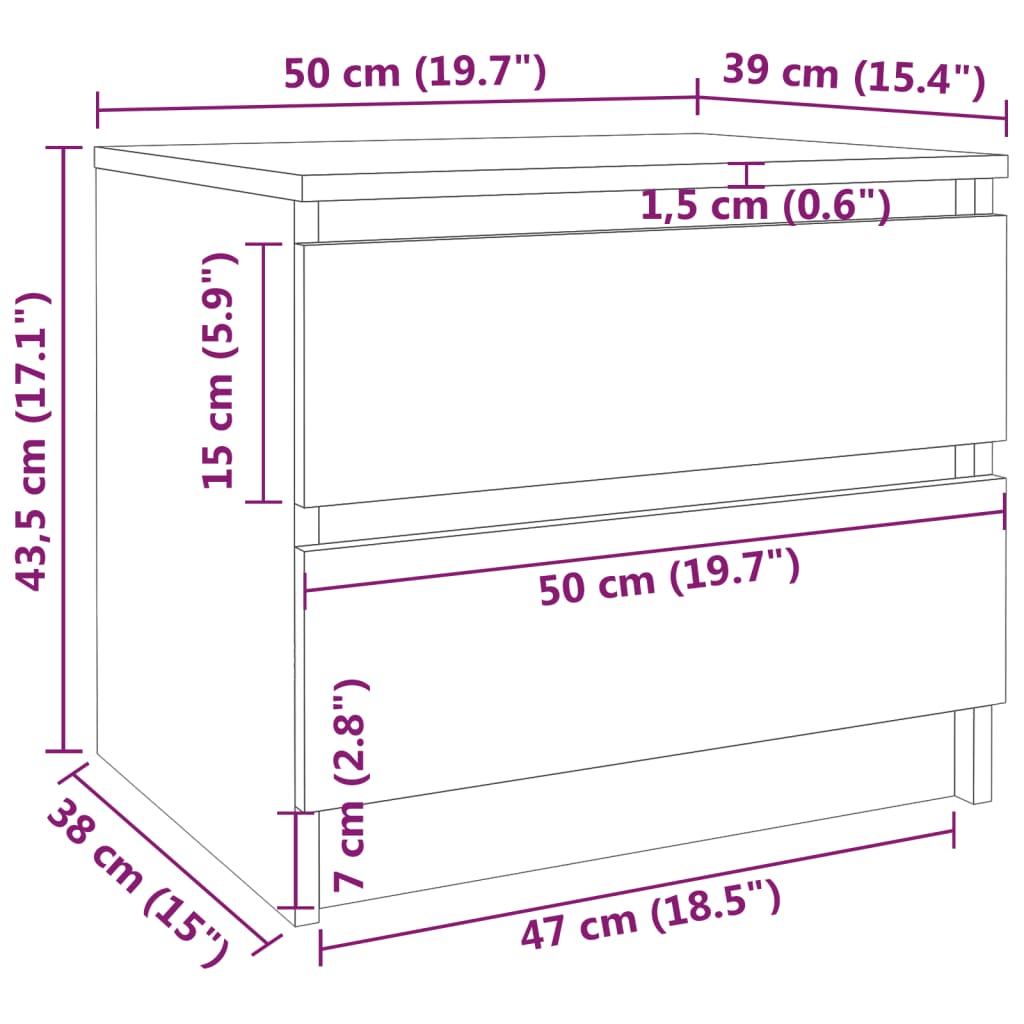 öökapid 2 tk, hall Sonoma tamm, 50x39x43,5 cm, tehispuit