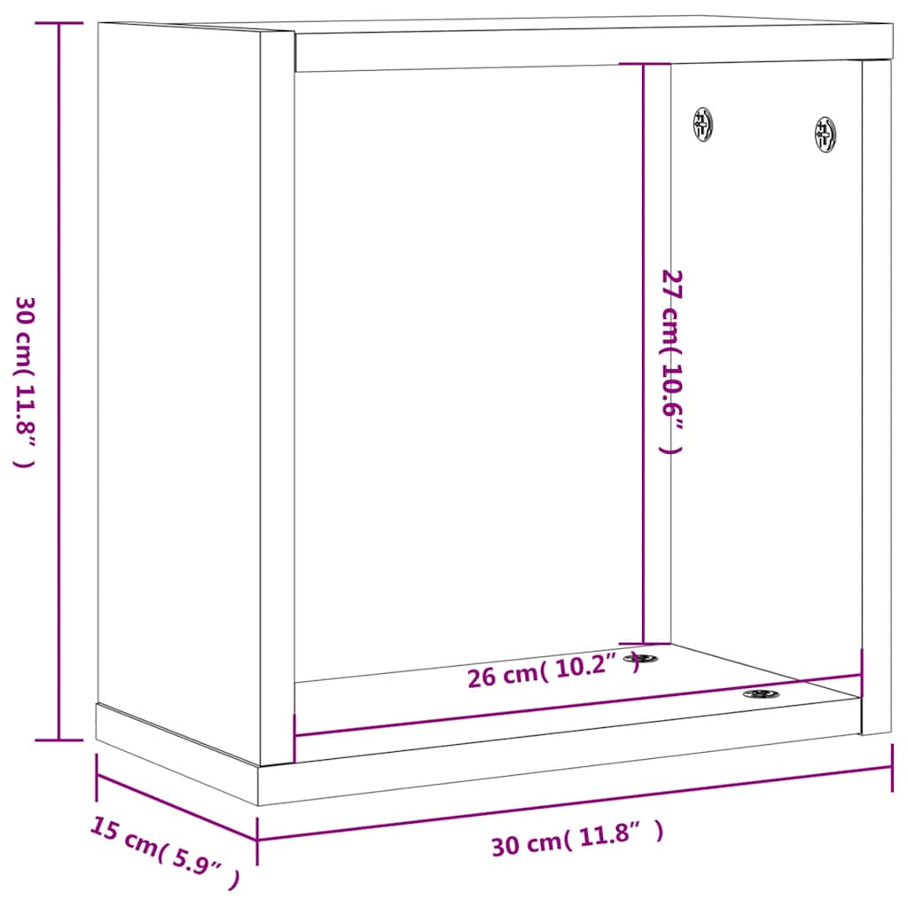 Настенные полки-кубы 2 шт., дымчатый дуб 30x15x30 см