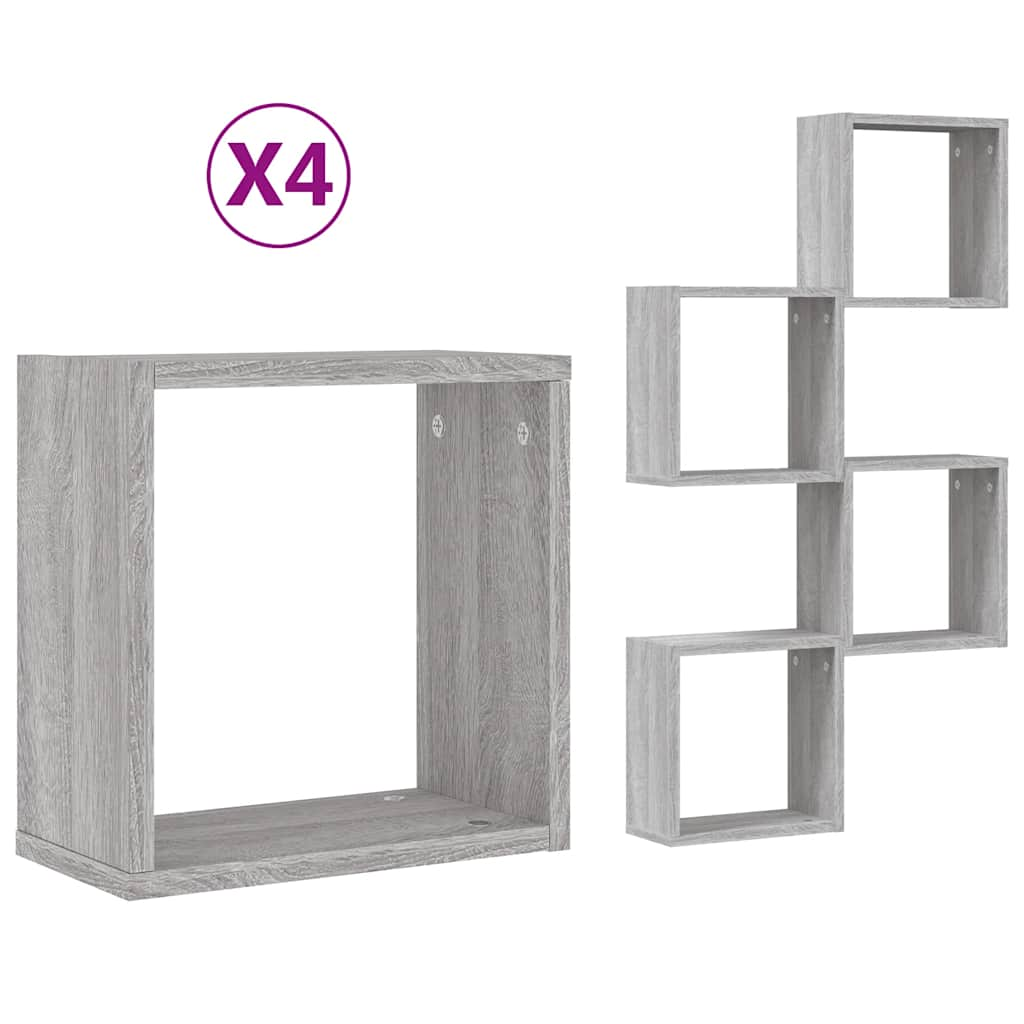 Полки Wall Cube 4 шт. Серый Sonoma 30x15x30 см