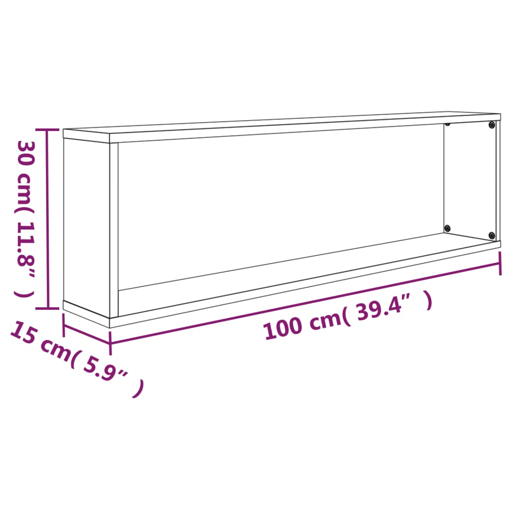 seina kuubikriiulid 2 tk, suitsutatud tamm, 100 x 15 x 30 cm