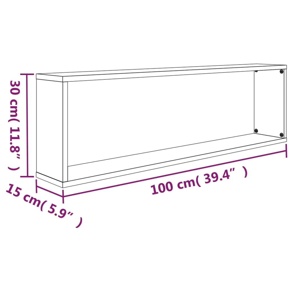 seina kuubikriiulid, 4, suitsutatud tamm 100x15x30 cm tehispuit