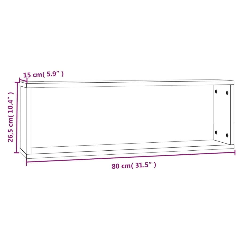 seina kuubikriiulid, 4, suitsutatud tamm 80x15x26,5cm tehispuit