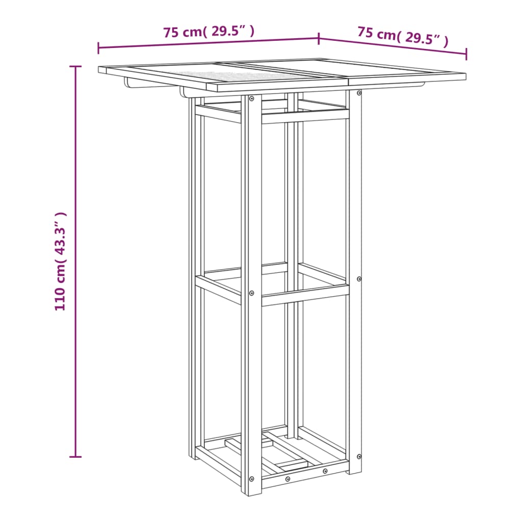 Стол для бистро, 75 x 75 x 110 см, дерево акация