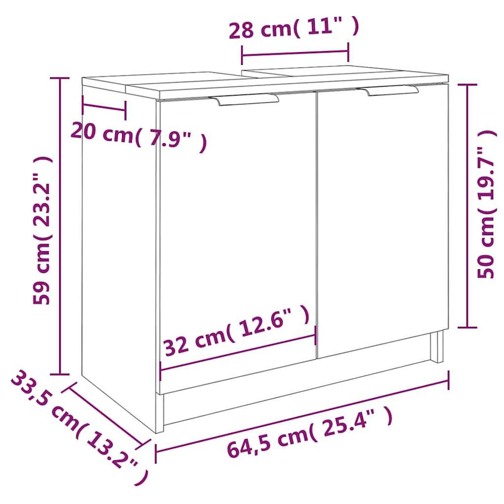 шкафчик для ванной комнаты, бетонно-серый, 64,5 x 33,5 x 59 см, искусственное дерево