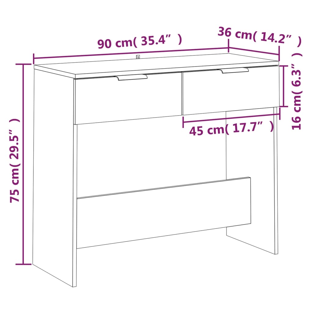 konsoollaud, valge, 90 x 36 x 75 cm, tehispuit