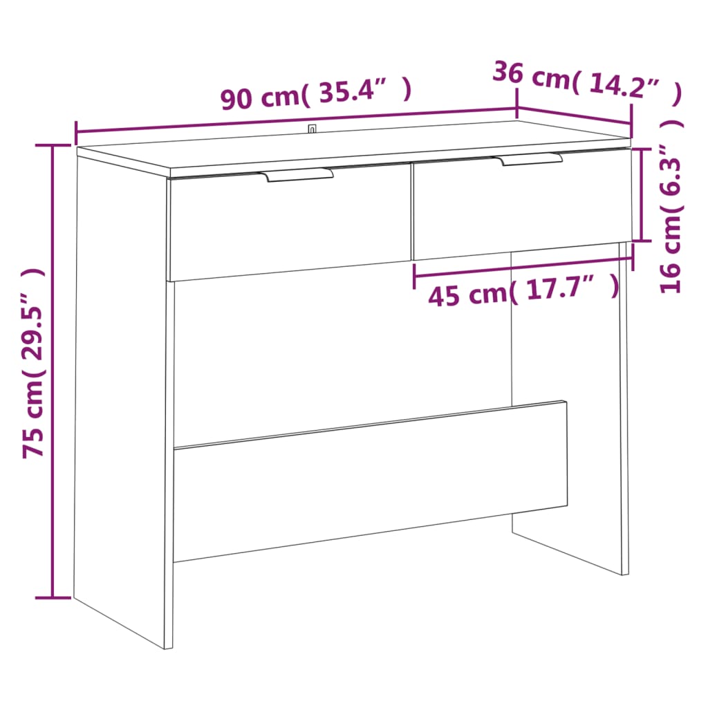 konsoollaud, must, 90 x 36 x 75 cm, tehispuit