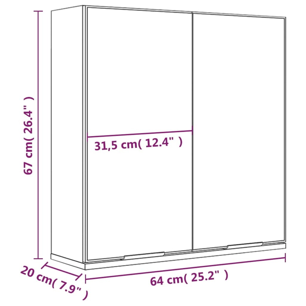 vannitoa peegelkapp, hall Sonoma tamm, 64 x 20 x 67 cm