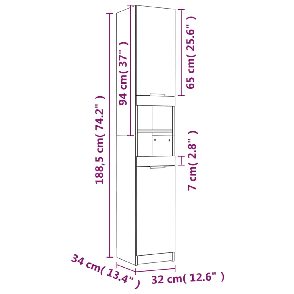 vannitoakapp, hall Sonoma , 32x34x188,5 cm, tehispuit