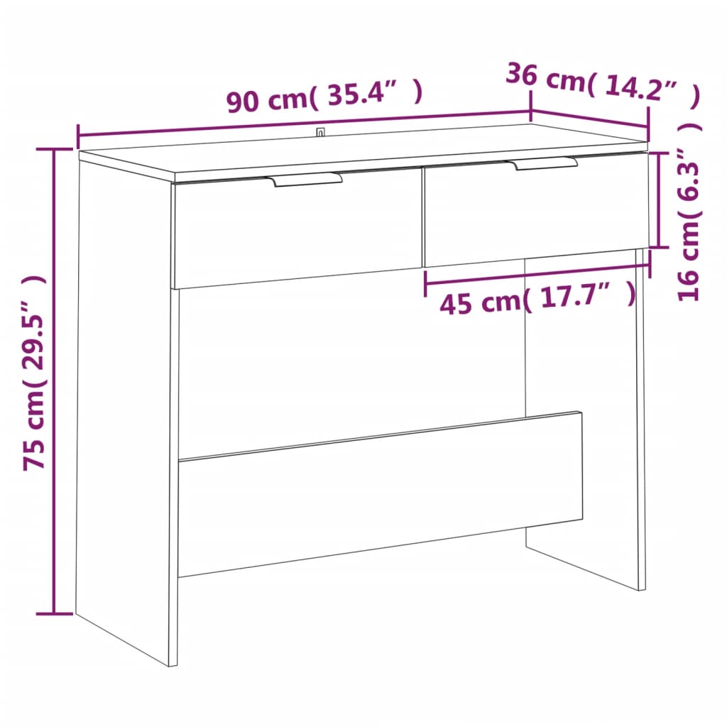 konsoollaud, hall Sonoma tamm, 90x36x75 cm, tehispuit