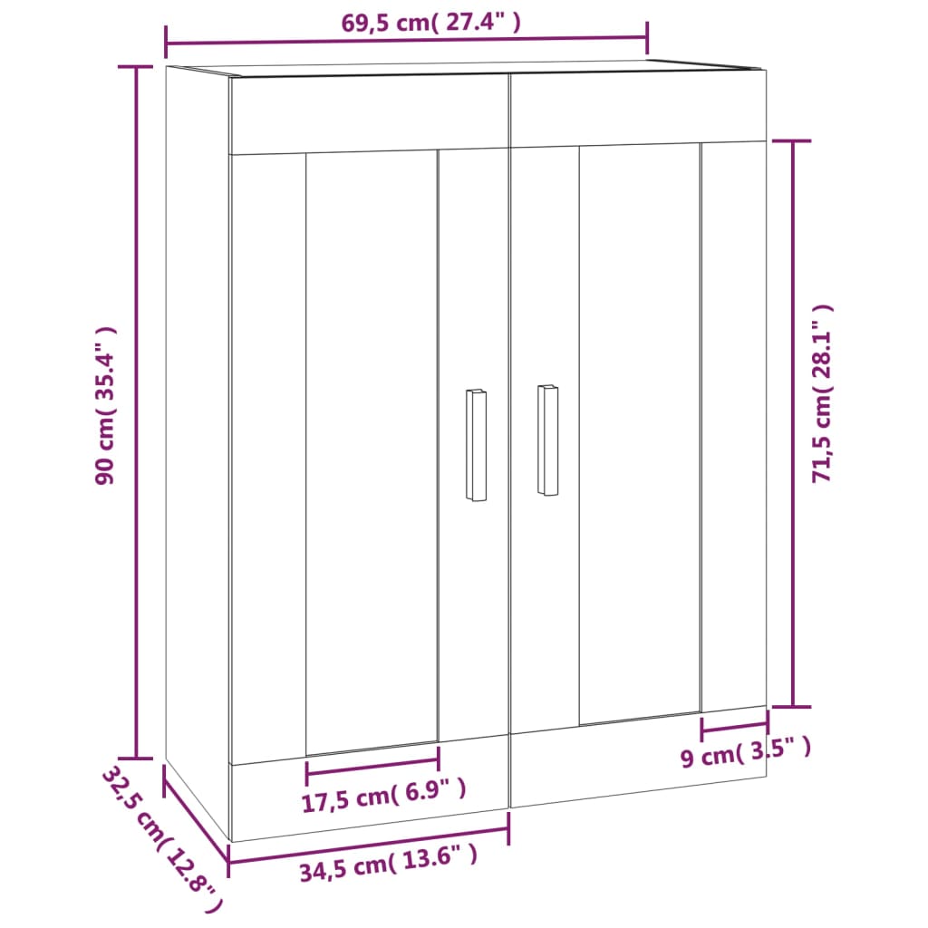 seinakapp, suitsutatud tamm, 69,5 x 32,5 x 90 cm, tehispuit