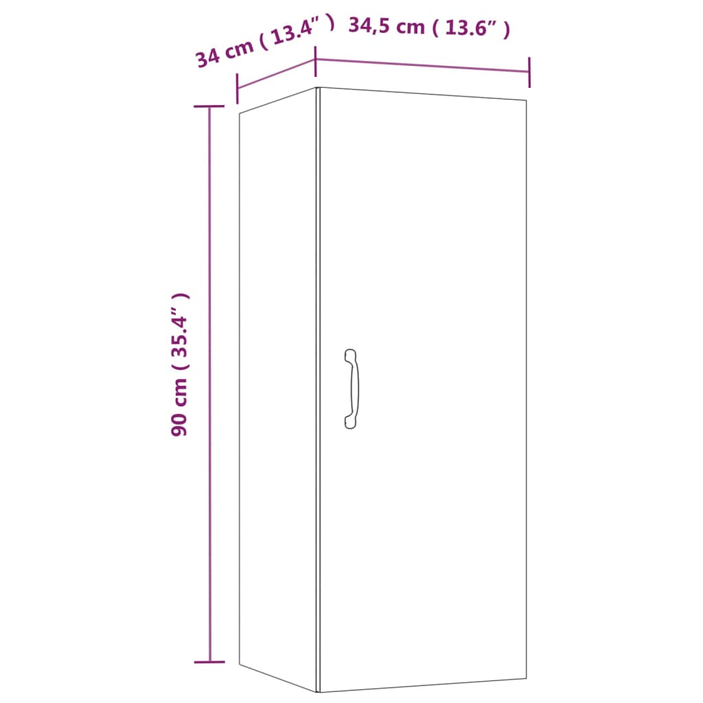 seinakapp, hall Sonoma tamm, 34,5x34x90 cm, tehispuit