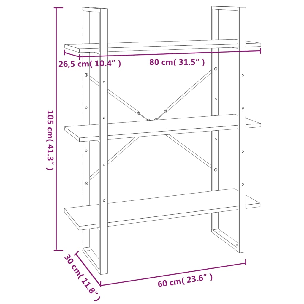 5 riiuliga raamaturiiul, hall Sonoma tamm, 80 x 30 x 175 cm