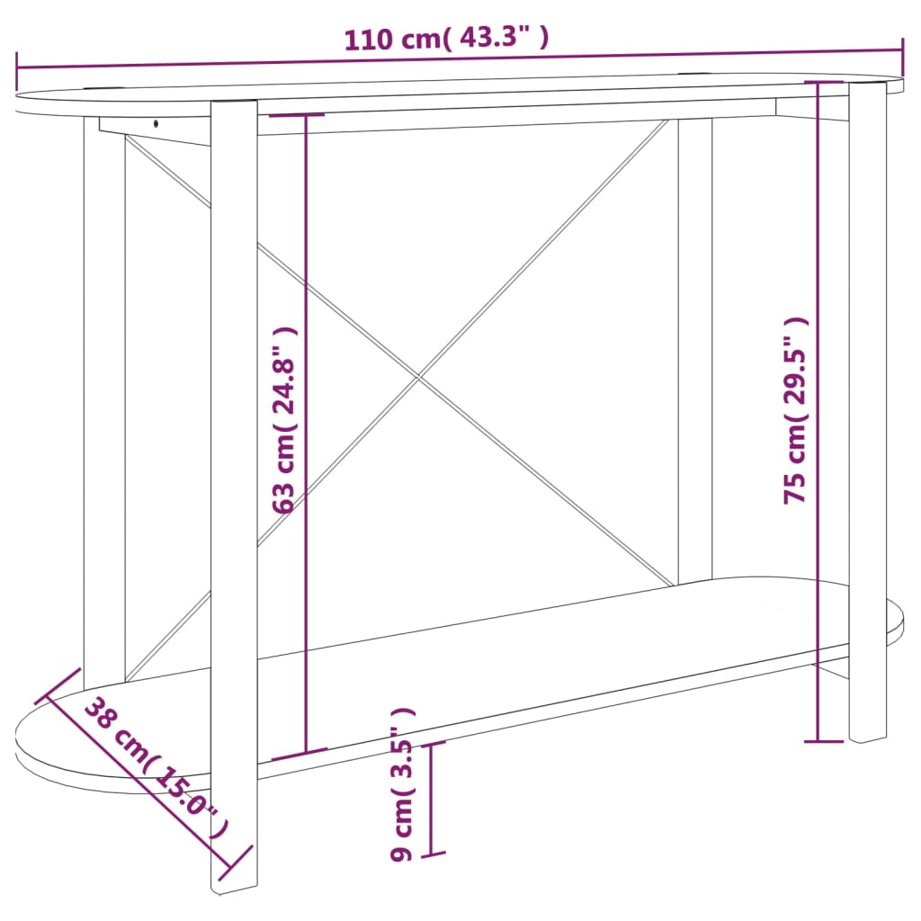 konsoollaud, must, 110 x 38 x 75 cm, tehispuit