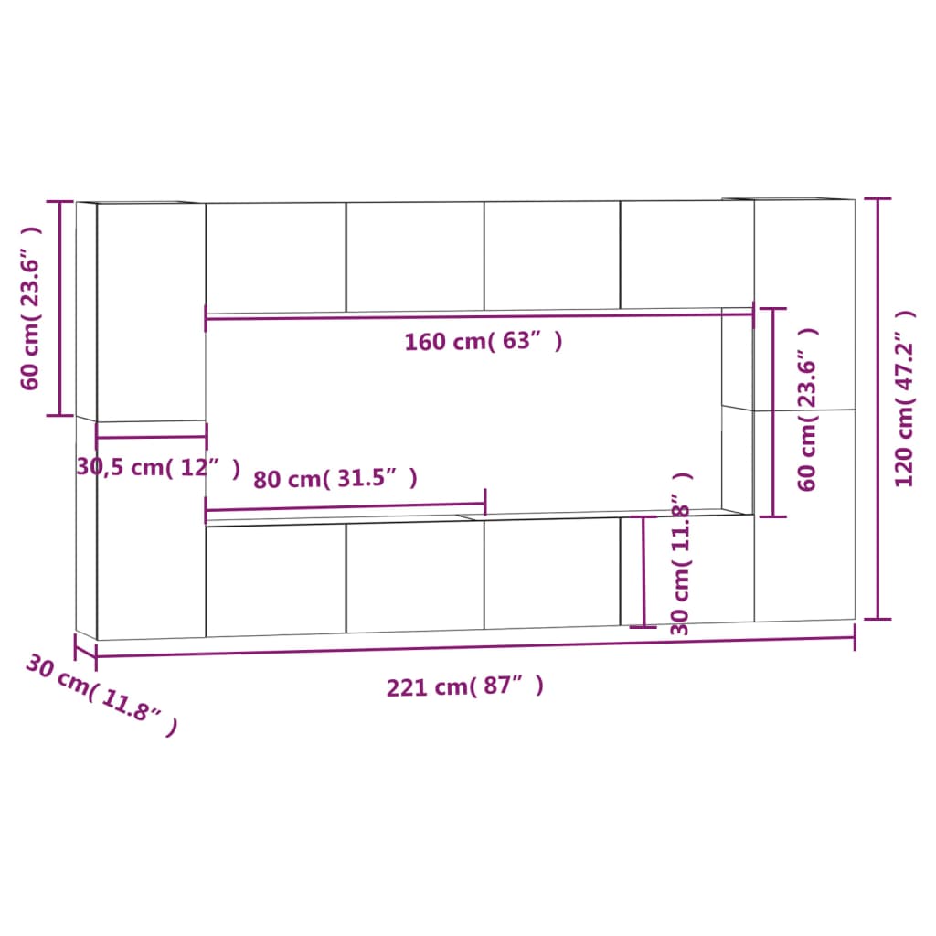 8-osaline telerikappide komplekt, suitsutatud tamm, tehispuit