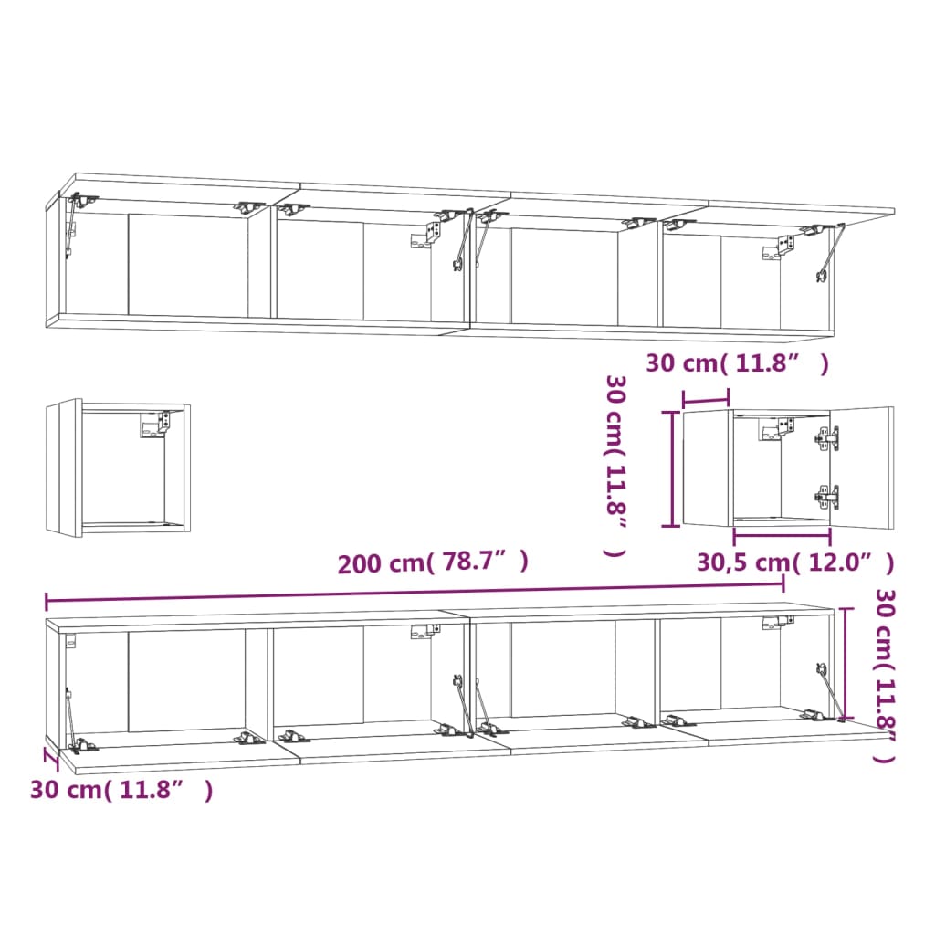 6-osaline telerikappide komplekt, betoonhall, tehispuit