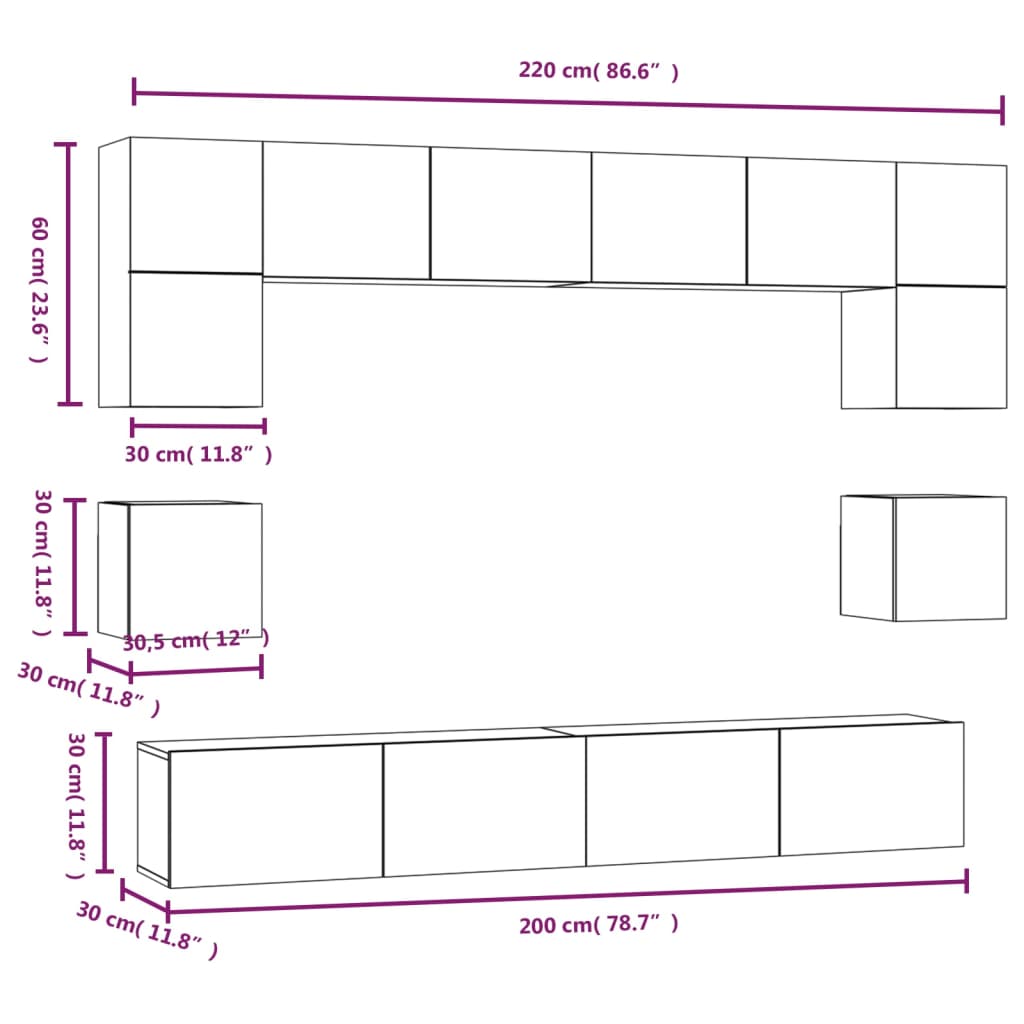 8-osaline telerikappide komplekt, betoonhall, tehispuit