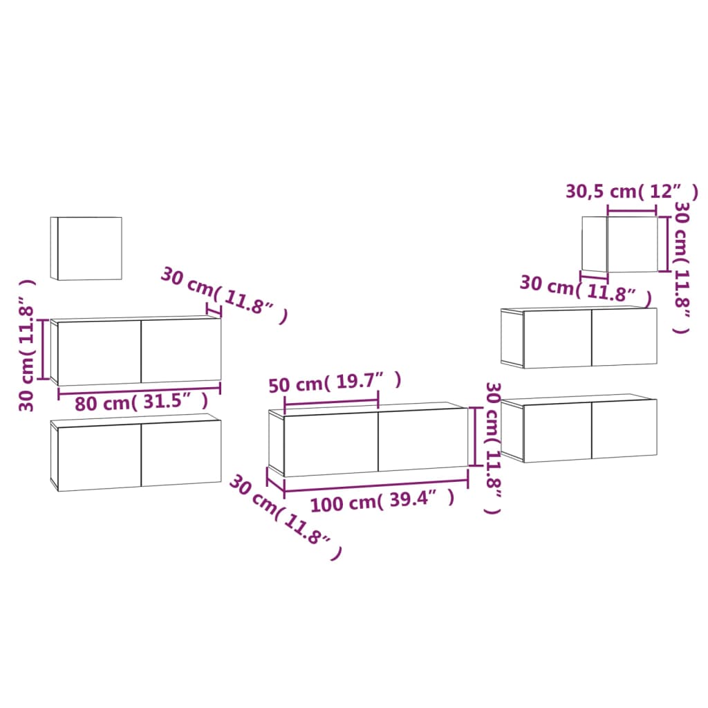 7-osaline telerikappide komplekt, valge, tehispuit