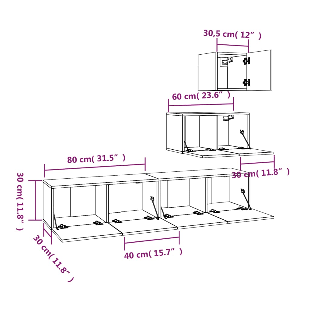 4-osaline telerikappide komplekt, betoonhall, tehispuit