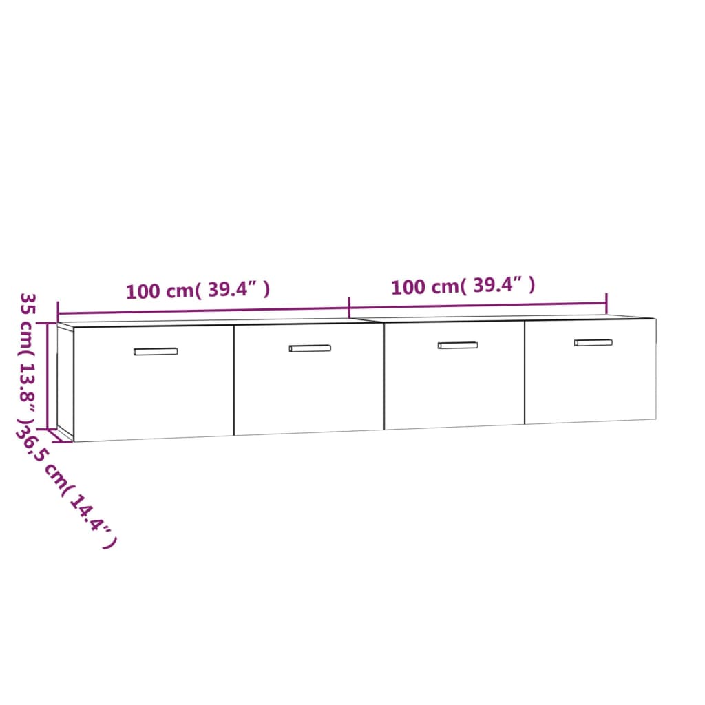 seinakapid 2 tk, hall Sonoma tamm 100 x 36,5 x 35 cm tehispuit