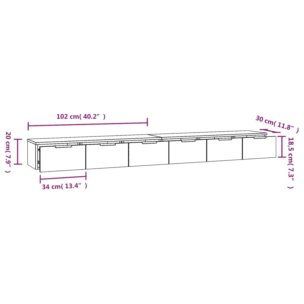 seinakapid 2 tk, hall Sonoma tamm 102x30x20 cm tehispuit