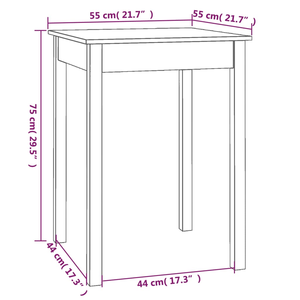 обеденный стол, белый, 55 x 55 x 75 см, сосна