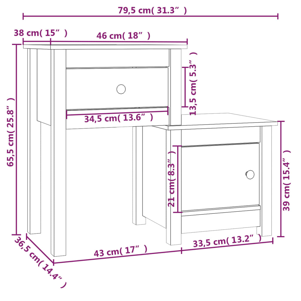 öökapid 2 tk, 79,5 x 38 x 65,5 cm, männipuit