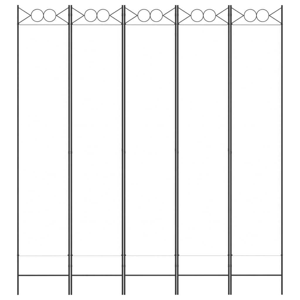 Перегородка из 5 панелей, белая, 200x220 см, ткань