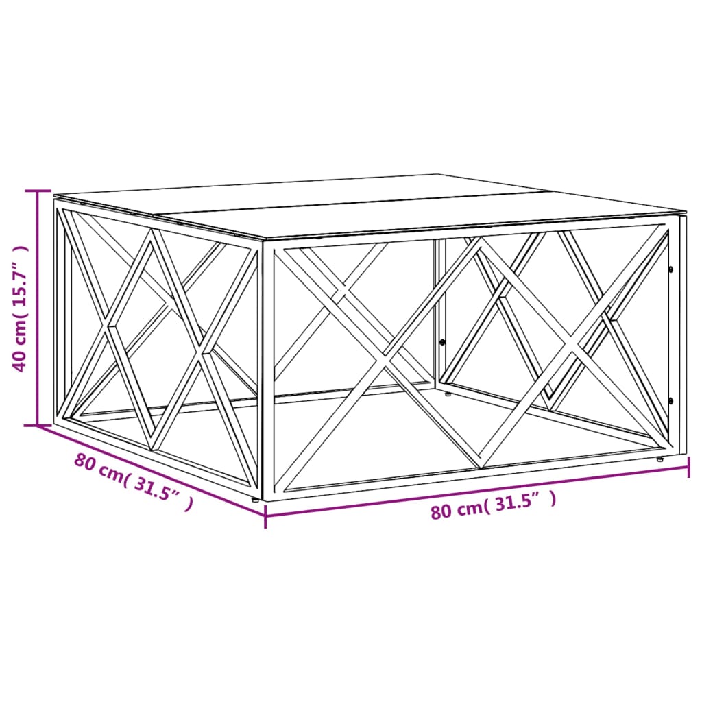 журнальный столик, золотистый, 80 x 80 x 40 см, нержавеющая сталь и стекло