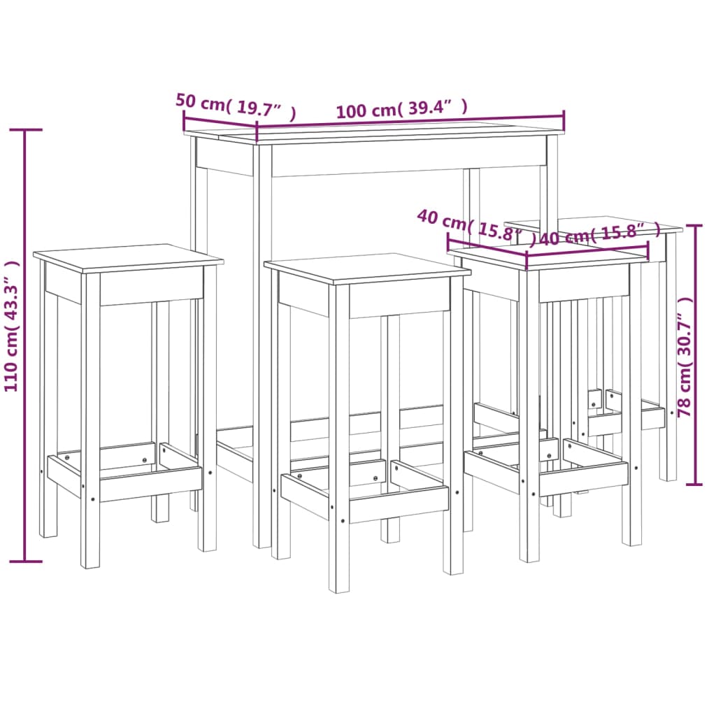 5-osaline baarikomplekt, männipuit